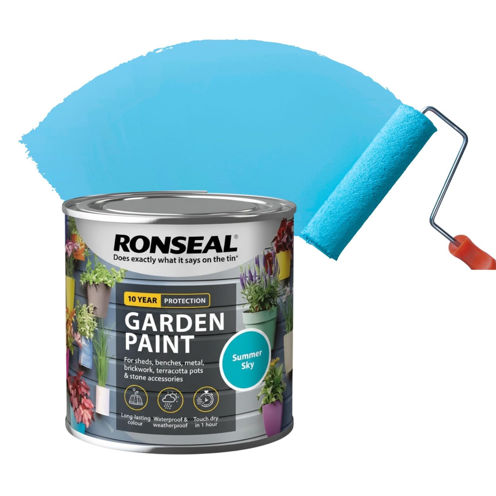AOC24 250ML Garden Paint Summer Sky, Water Based Outdoor Paints, Long Lasting Weather Resistant, Fast Drying Color for Wood, Bricks, Pots, Anti Crack Peeling DIY Paint (Summer Sky, 250 M L)