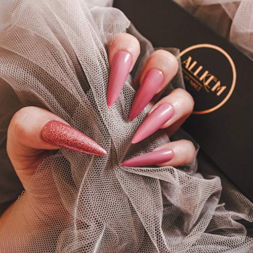 RosÃ© Pink Glam - Extra Long Sculpted Stiletto Full cover Press on Nail Tips 24 pcs