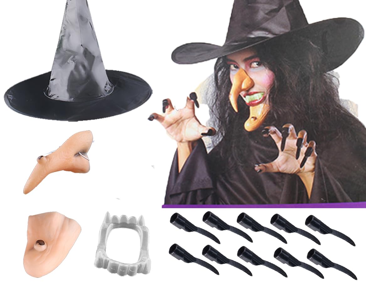 Young Wolf Adult Makeup Dressing Costume Party Halloween accessories set of 5 (nose, chin, figure nail, teeth and hat)