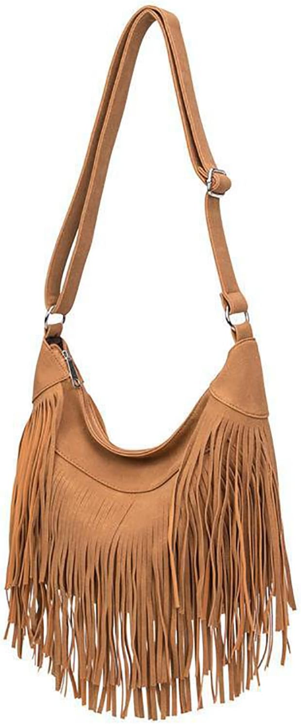 Women's Pu Leather Fringe Purse Crossbody Hippie Bag Vintage Crossbody Bag