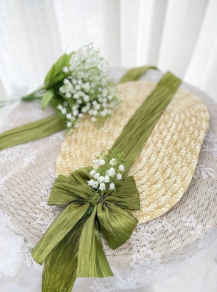 Vintage Women's Victorian Tea Party Sun Hat Lolita Girls Lily of The Valley Flowers Straw Hat Beige