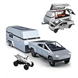 Pickup Trailer RV Model Toy Truck with Beach Motorcycle, Metal Diecast Pick-Up Truck Toy Car Vehicles with Sound/Light/Pull Back Power, Gifts for Kids/Adults Birthdays (1/32 Silver Trailer RV Kit)