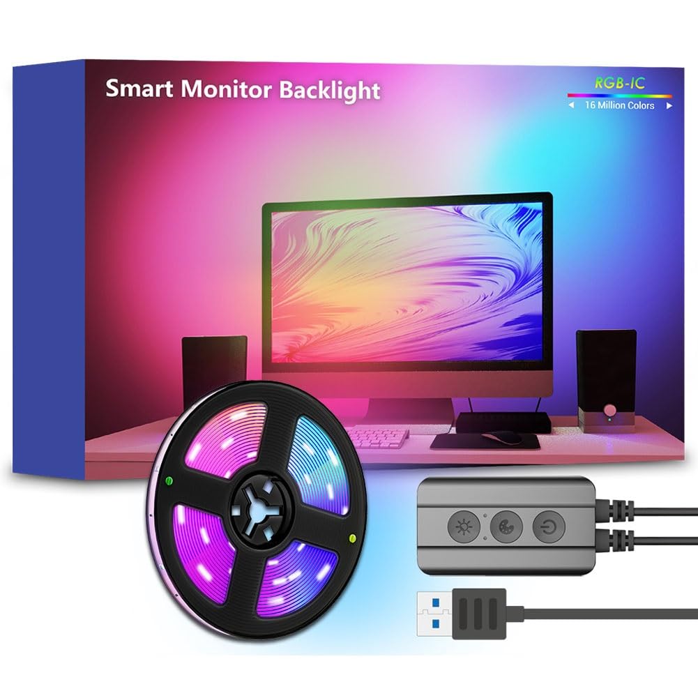 Barra luz LED USB for TV,tira LED varios tamaños for pantalla 17 a 32 pulgadas con control aplicación,movimiento con la pantalla,barra luz sincronización música for trabajo,películas TV,juegos(Size:1m