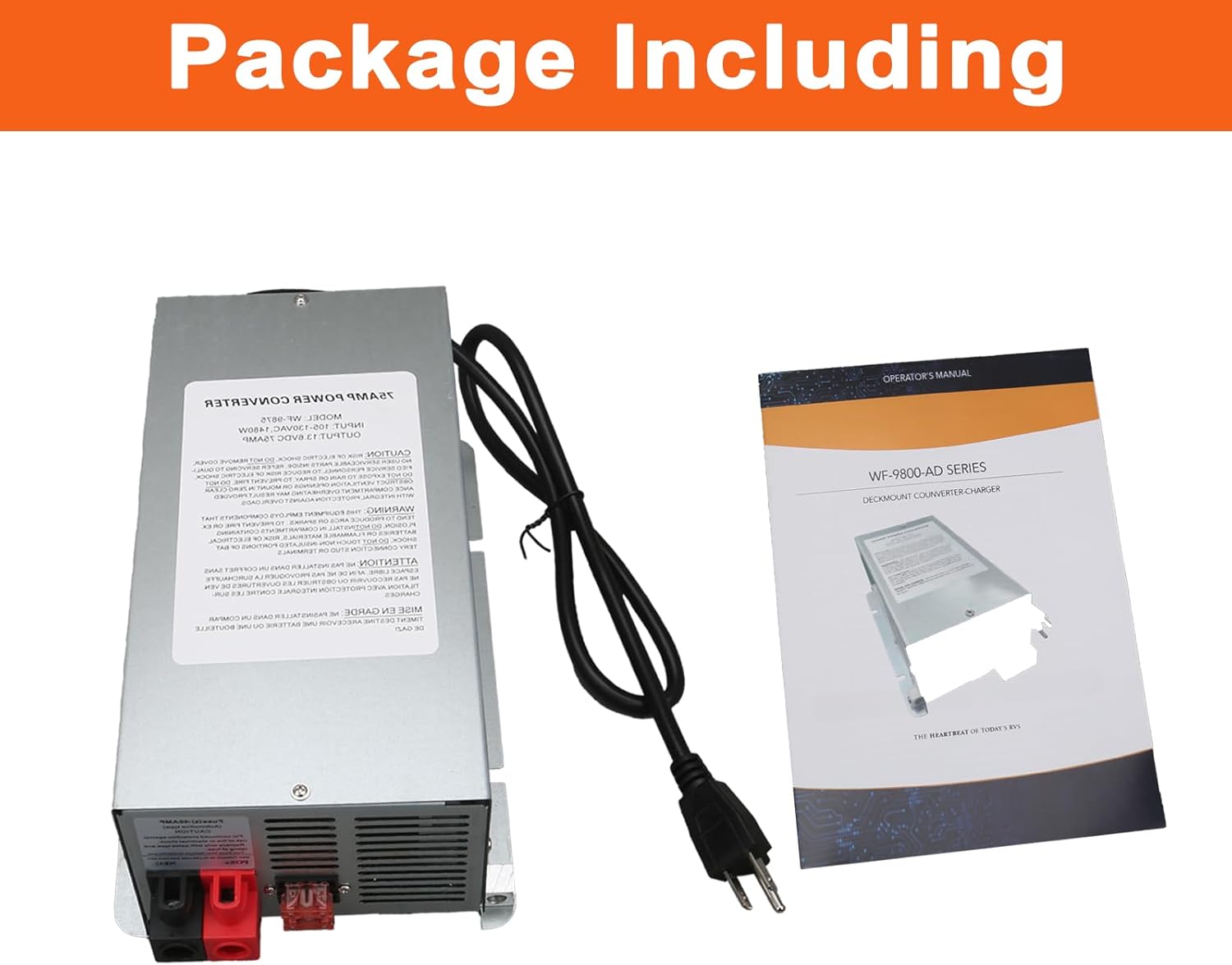 WF-9875 75 Amp RV Power Converter, 3-Stage RV Converter Charger Compatible with WF-9800 Series, Deck Mount RV Power Supply for Camper, Trailer, RV, Boat - Replace WF-9875-AD/WF-9875-AD-CB