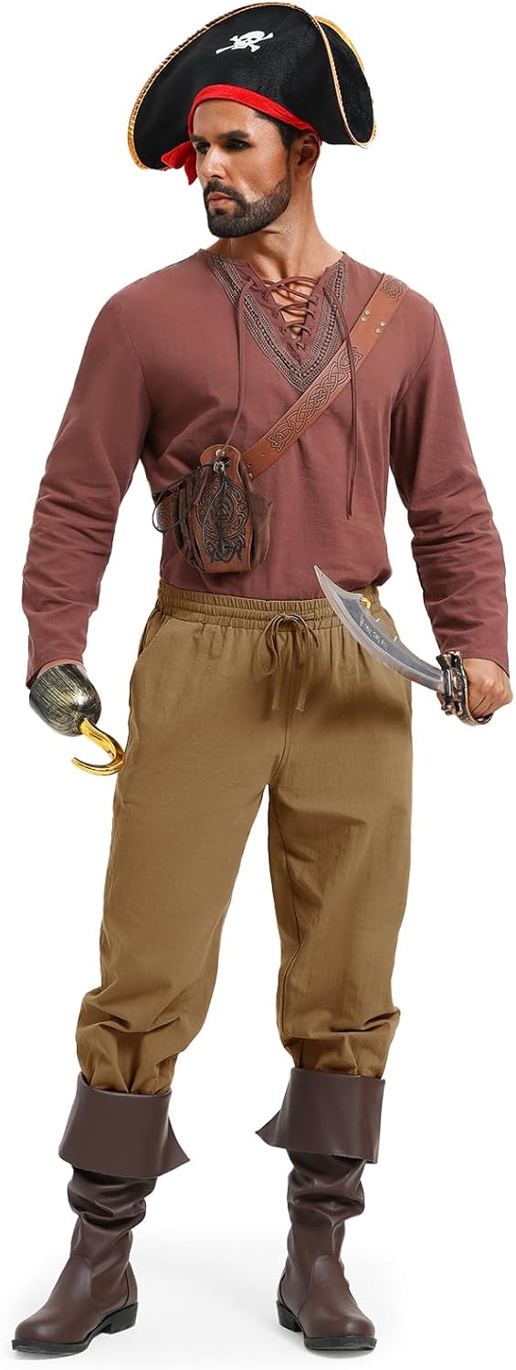 Mens Medieval Pants Renaissance Viking Pirate Cotton Linen Pants Gothic Costume Cosplay Navigator Trousers - Image 6