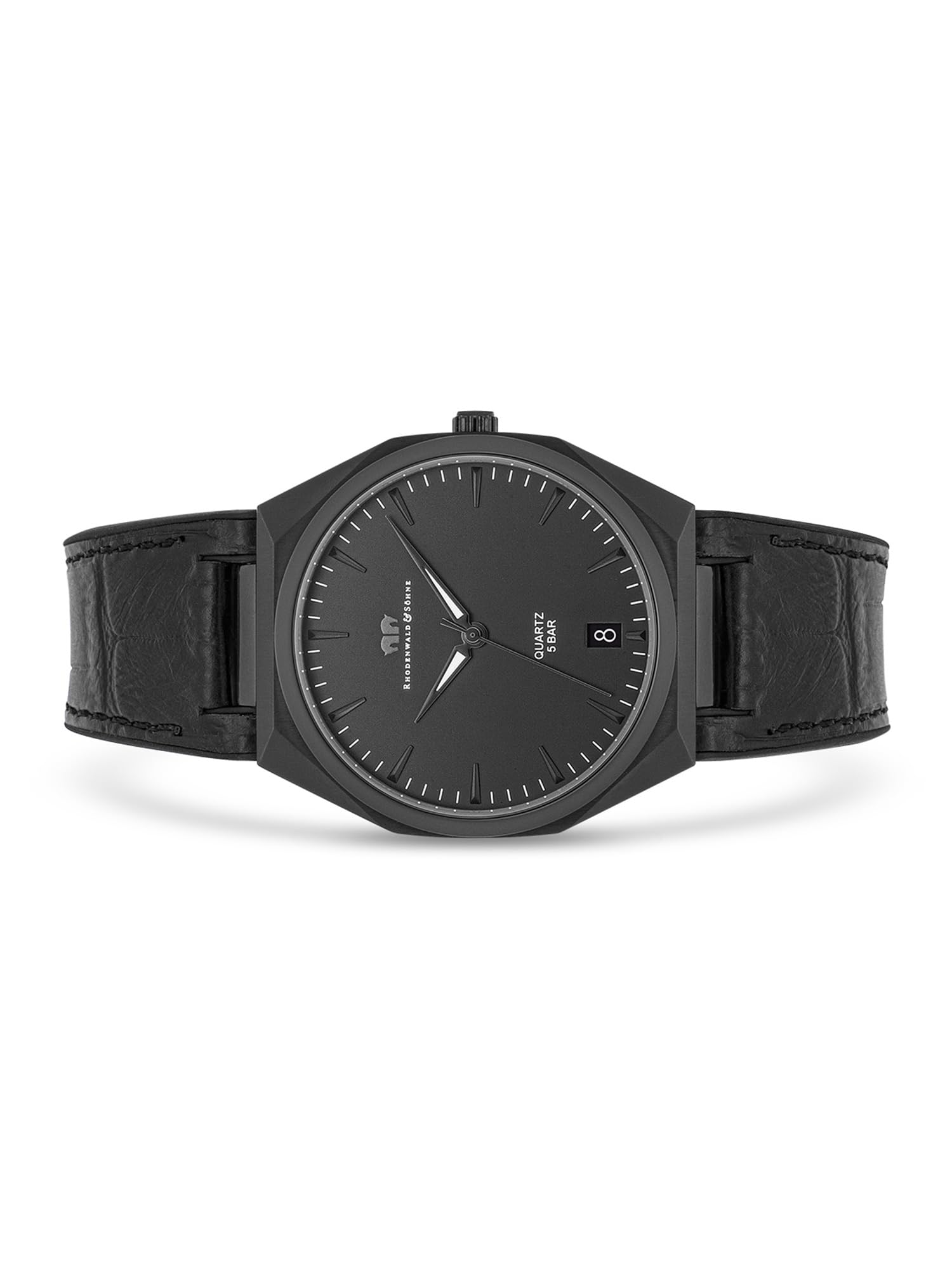 Rhodenwald & Söhne Herren Uhr Edelstahl schwarz Quarzwerk 5 ATM | Echtleder/Silikon Armband, schwarz, Krokodil (Prägung), Zifferblatt schwarz, Mineralglas, Armbanduhr