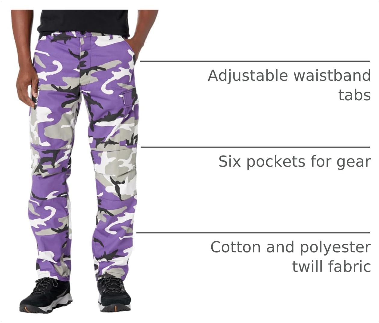 BACKBONE Men's Camo Cargo Pants BDU Style 6-Pocket Adjustable Waist