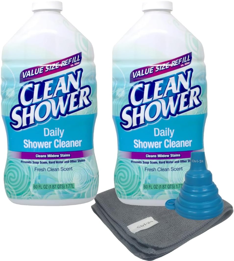 Daily Shower Cleaner Refill Bundle (60oz) + Collapsible Funnel & Cloth