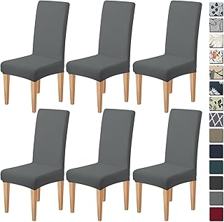 Dioxide High Stretch Chair Covers for Dining Chairs, Removable Washable Dining Chair Covers Set of 6, Soft Seat Covers Chairs Protectors for Home Kitchen Party Hotel Restaurant Banquet, Grey