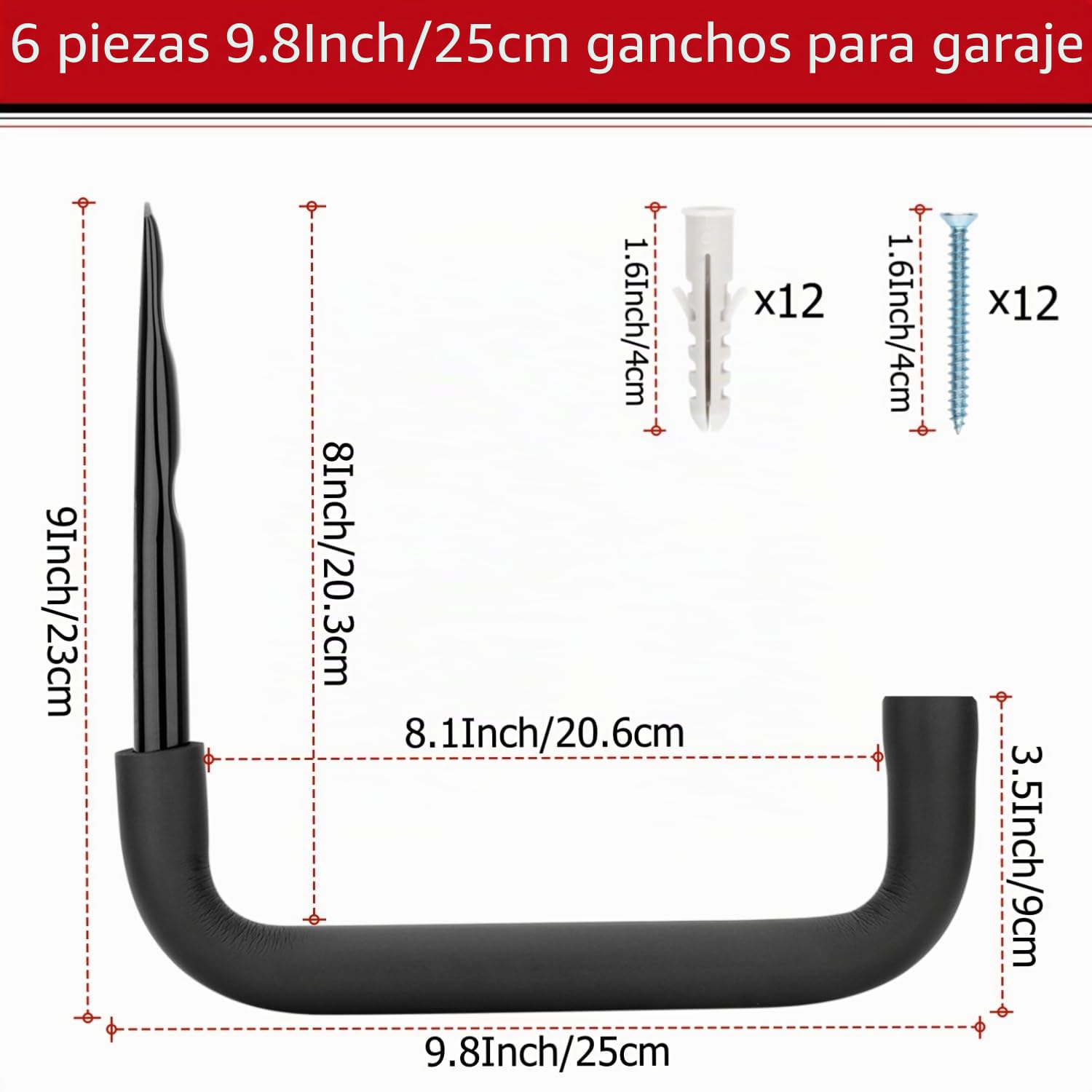 Ganchos de almacenamiento resistentes para garaje, colgador de almacenamiento de escaleras de 25 cm para montaje en pared para escalera, bicicleta, herramientas de jardín, silla plegable, pala