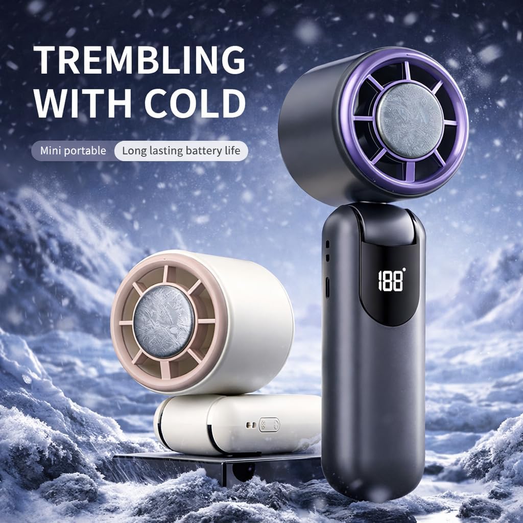 LWW Handheld Cooling Fan with Ice Cooler, 100 Adjustable Speeds Turbo Portable Fan, Rechargeable Personal Fan that Blows Cold Air, Mini Pocket Fan for Travel, Outdoor & Hot Flashes(grey)