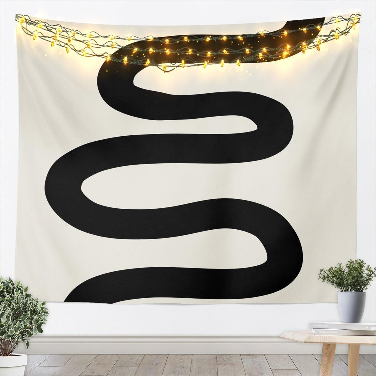 Feelyou Kids Abstract Tapestry Medium 59"x59" Beige Black Wall Art For Boys Girls Teens Bedroom Decor Modern Art Wall Hanging Blanket Geometric Breathable Soft Lightweight Microfiber