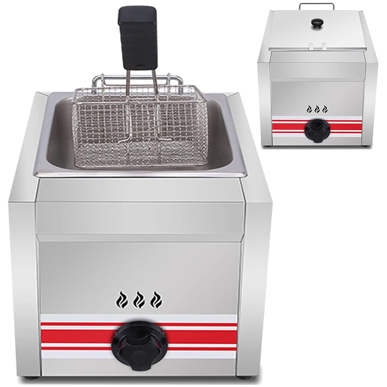 PixCy Deep Fryer Friggitrice a Gas Professionale - Friggitrice Ad Olio in Acciaio Inox - 10l/20l/30l Friggitrice Ad Immersione Friggitrice con Due Supporti Appoggio per Ristorante,10L
