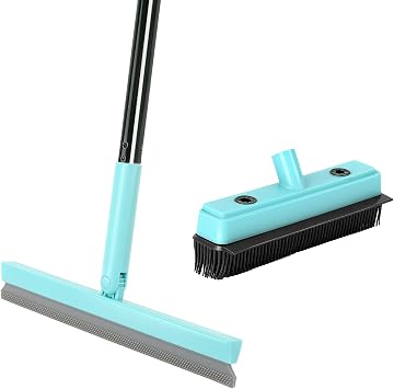 Michao Floor Squeegee with 180 Rotating Head,with Rubber Broom for Carpet Pet Hair Remover,air Broom,for pet Removal Fluff Carpet, Hardwood Floor, Cleans Glass, Fine Dust, Hair, Liquid Black