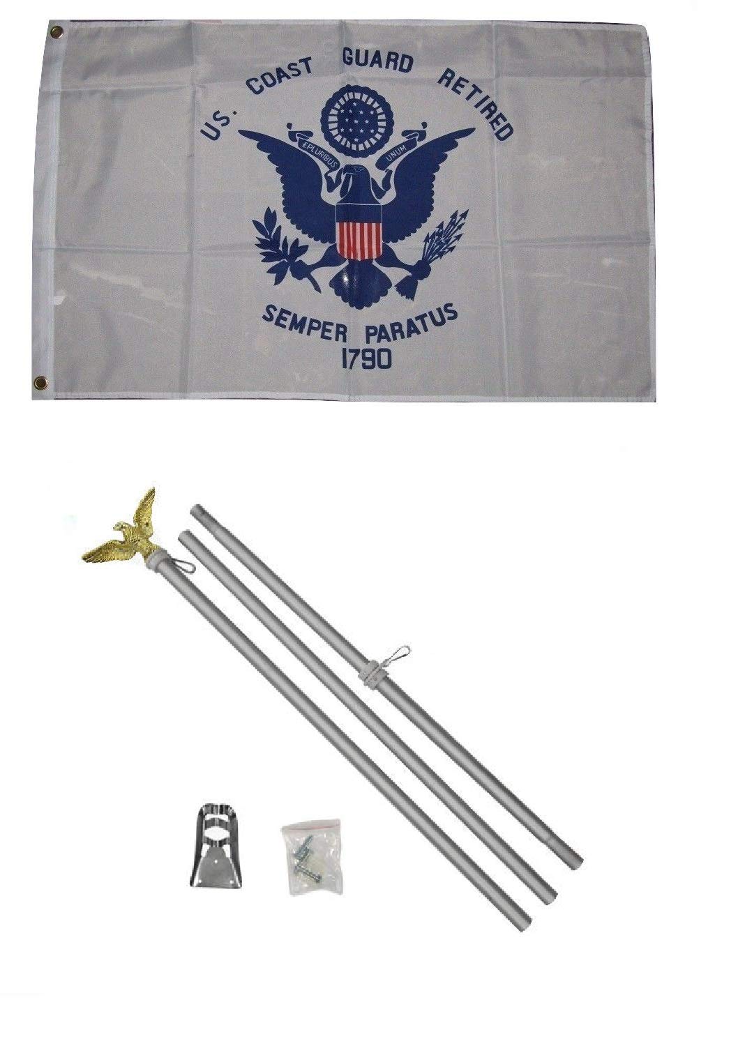 Moon Knives 2x3 U.S. Coast Guard Crest Flag Aluminum Pole Kit Set - Party Decorations Supplies For Parades - Prime Outside, Garden, Men Cave Decor Flag