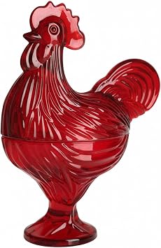 Small Red Crystal Glass Rooster Covered Jar,Decor Storage with Lid, Tabletop Accent for Candy, Snacks, Jewelry, Trinkets, Holiday Home Decor