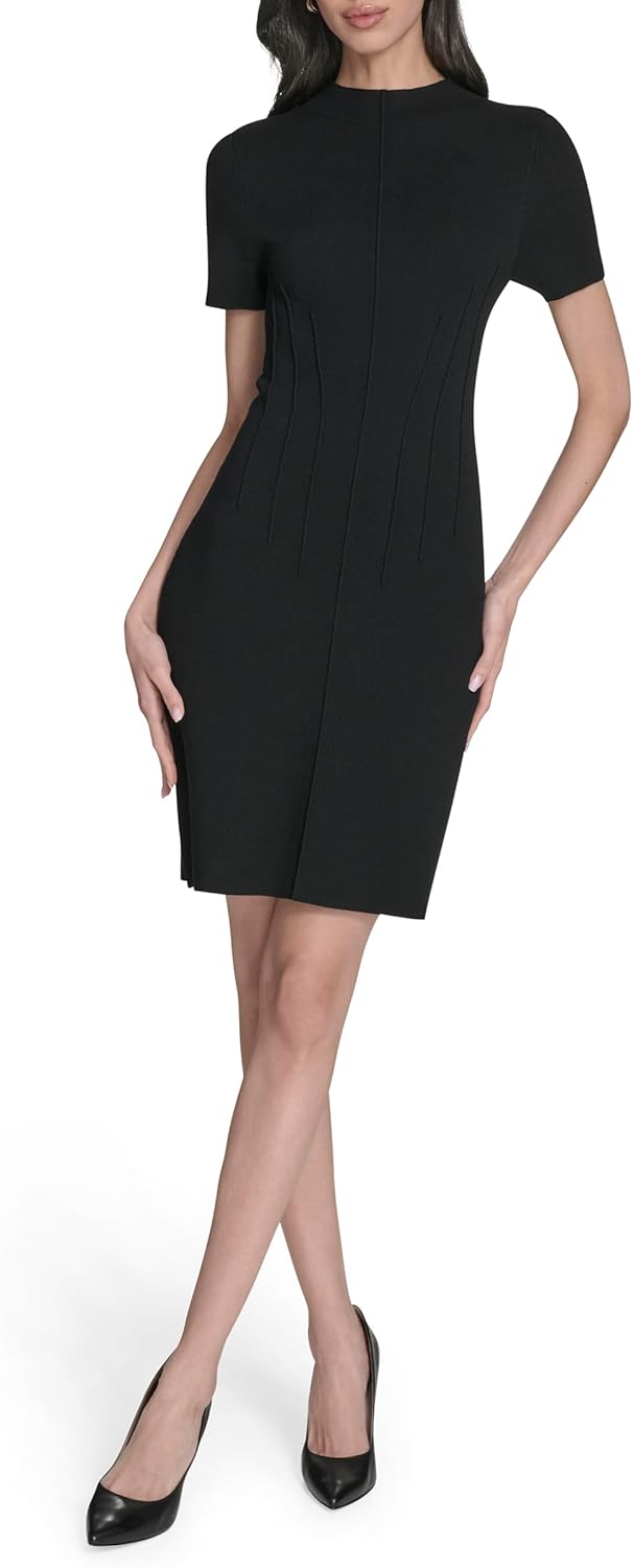 Eliza J Womens Short Sleeve Mock Neck Pinktuck Sheath Sweater Dress - Image 2