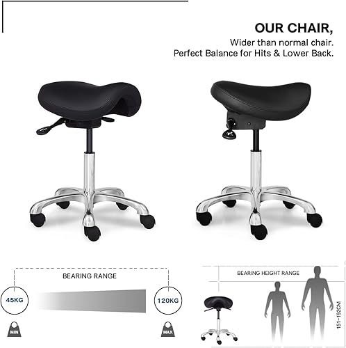 Miniatura 4 de Eognyzie Taburete de sillín  Silla de spa con ruedas, silla ergonómica para esteticista, taburete giratorio para belleza, cabello, sala de masajes,