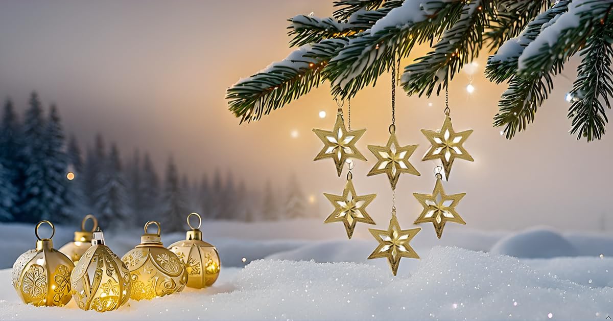 Excel Impex Golden Small Star Christmas Tree Hanging Ornament Star 10cm x 10cm x 1cm 6Pcs for Christmas Decorations 4