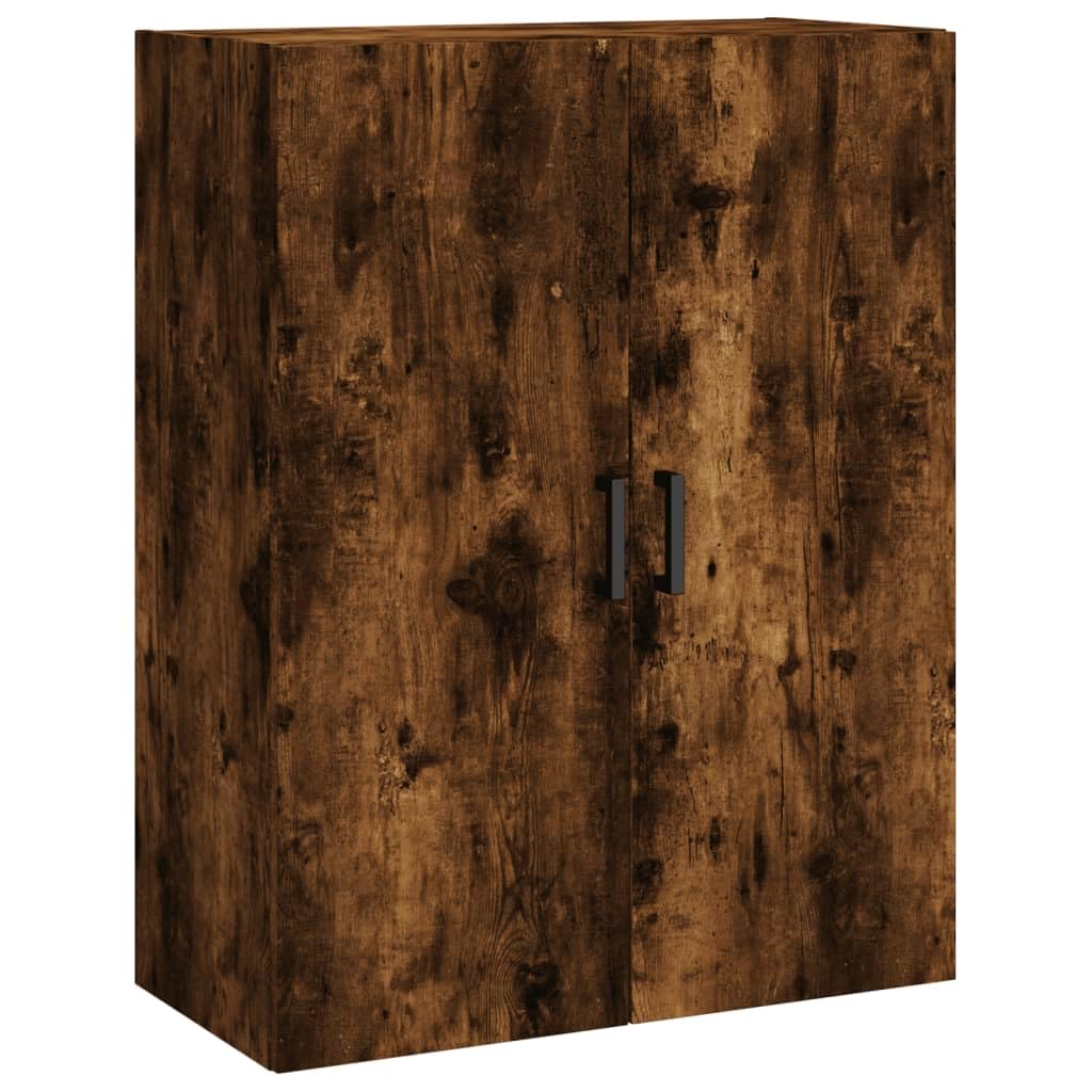Générique Wysoki bufet wędzony dąb 69,5x34x180 cm, wąski mebel do salonu z drewna inżynieryjnego z drzwiami i metalowymi nogami, duża przestrzeń do przechowywania