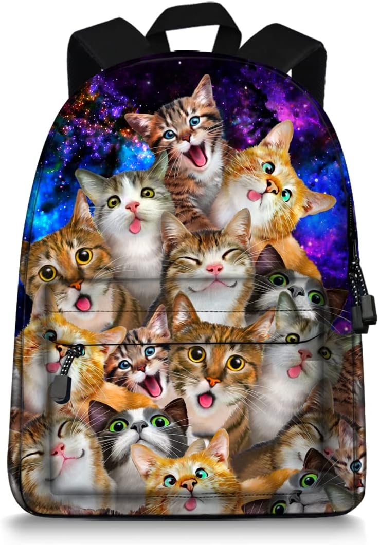 Cute Cats Backpack for Teen Girls Boys,Canvas Dogs Animals BookBags for School (cat-4)