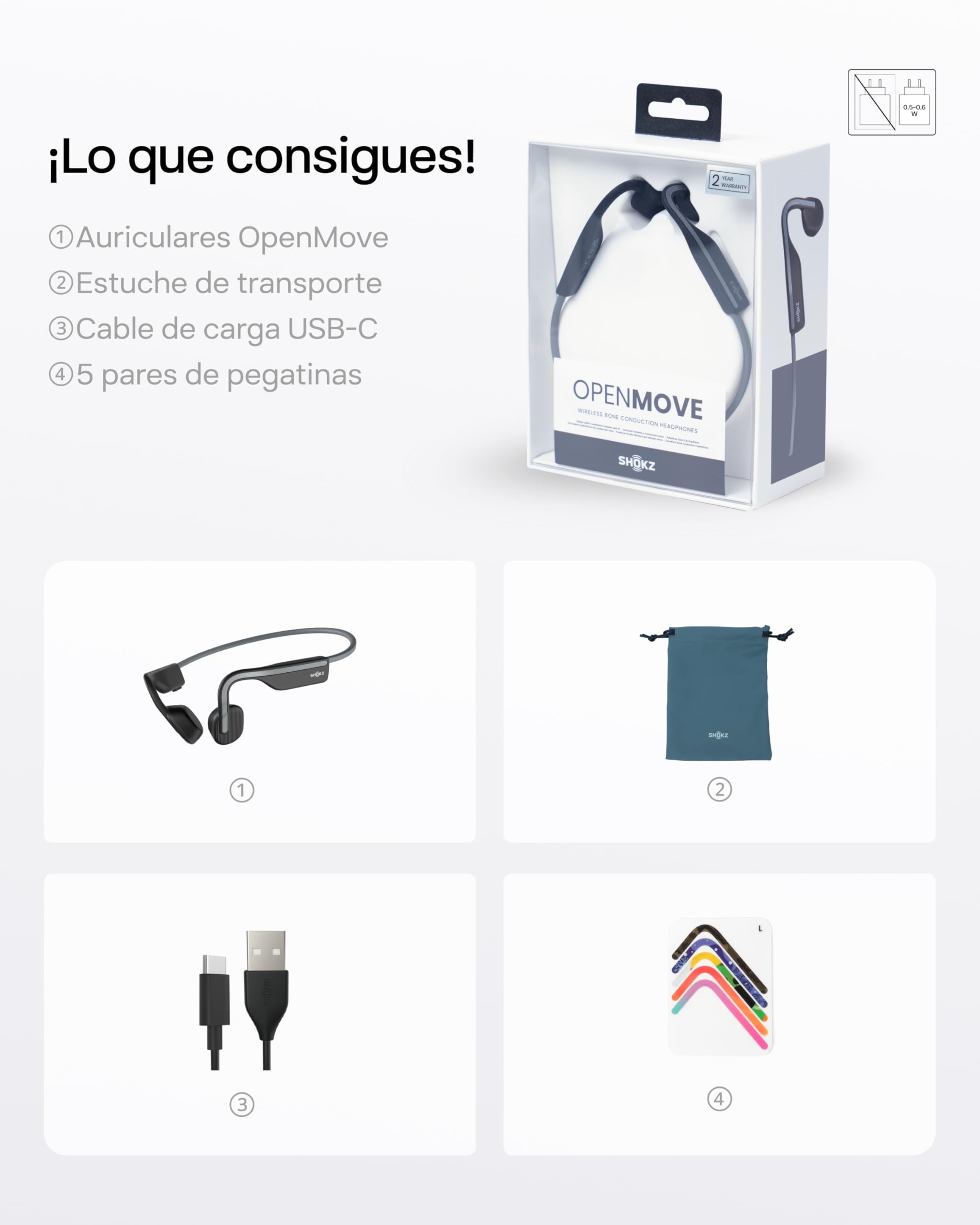 SHOKZ OpenMove Auriculares de Conducción Ósea Bluetooth 5.1, IP55, 29g, Gris
