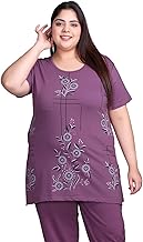In Love Women's Plus Size Cotton Mid Length Ethnic Print T-Shirt with Pocket