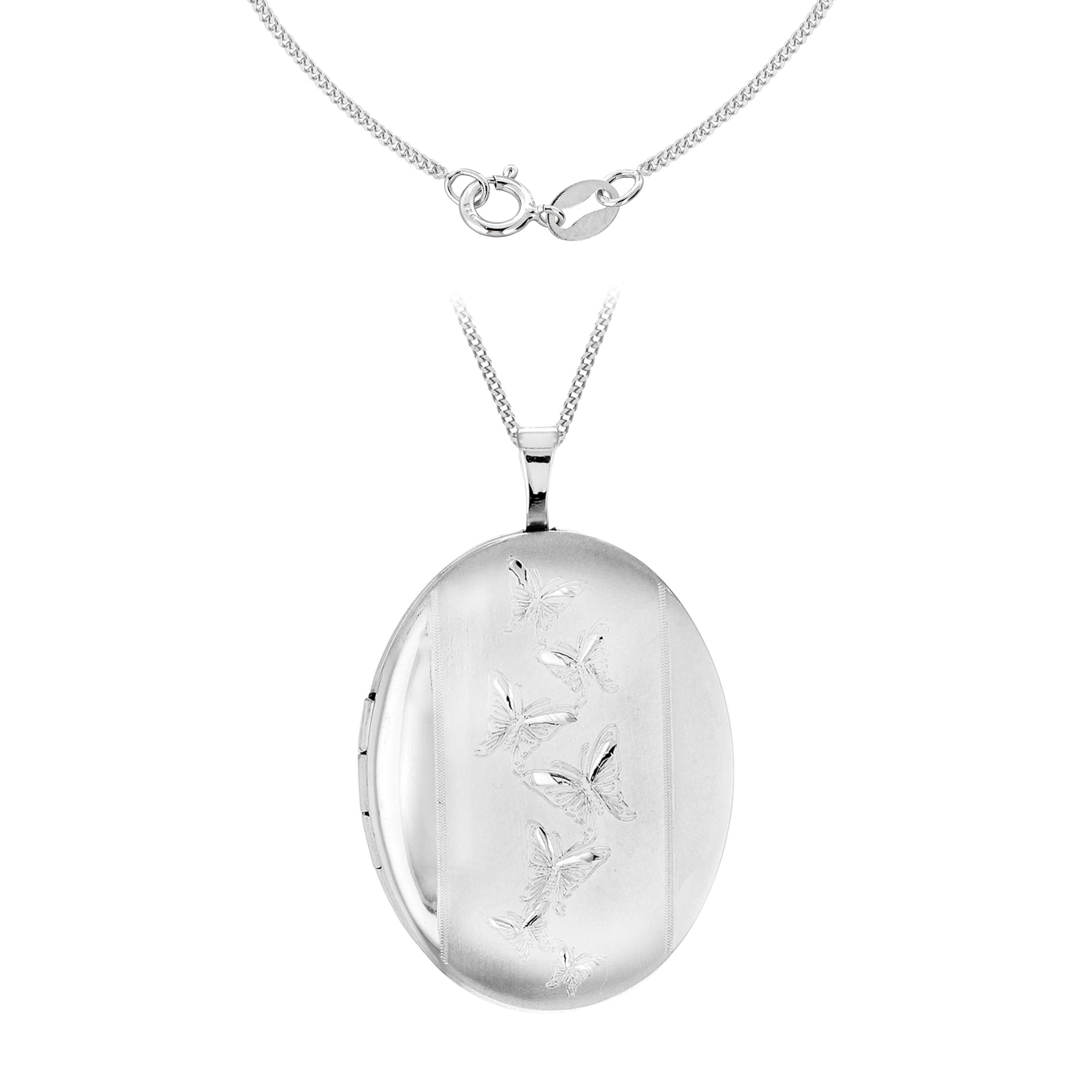 Tuscany Silver Medaglione ovale con farfalla incisa in argento sterling 925 su catena grumetta da 46 cm