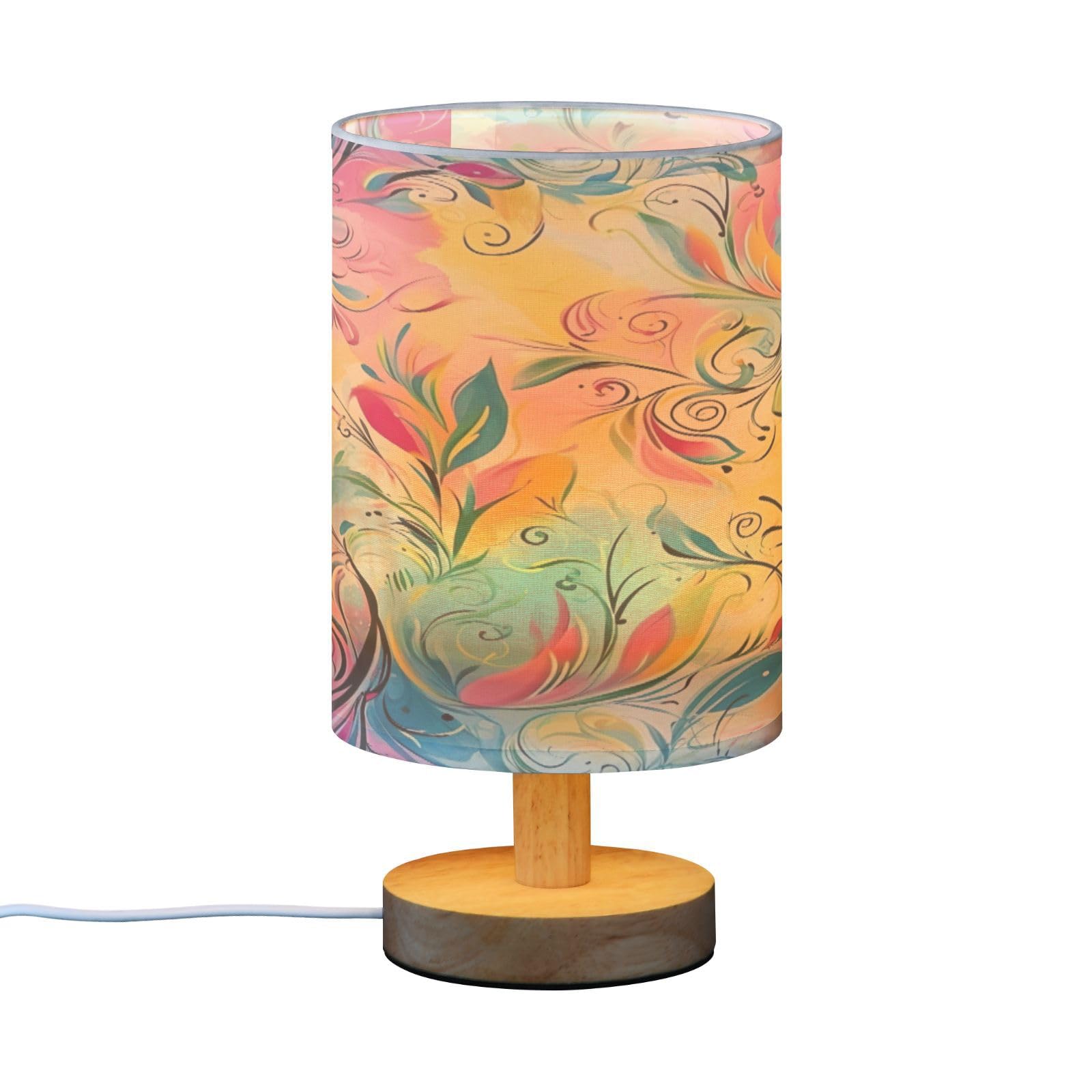 SDMKA Colorful Abstract Art Bedside Table Lamp for Bedroom, Minimalist Nightstand Lamp with Round Fabric Shade for Living Room, Office, No Bulb Required