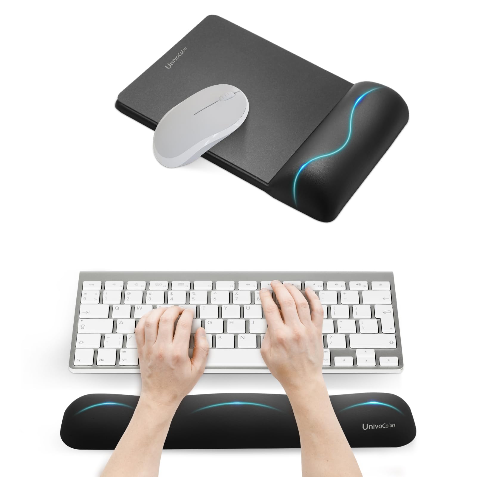 UnivoColors Mini Size Mouse Pad with Wrist Rest M-Size Keyboard Wrist Rest Set Premium PU Material Low-Rebound Cushion