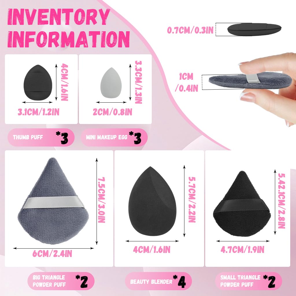 MAYCREATE® 14Pcs Powder Puff for Makeup Beauty Blender Sponge Multi Use Triangular Make Up Puff Multi Sized Puffy Thumb-sized Foundation Blending Pads Set - Image 2 thumbnail