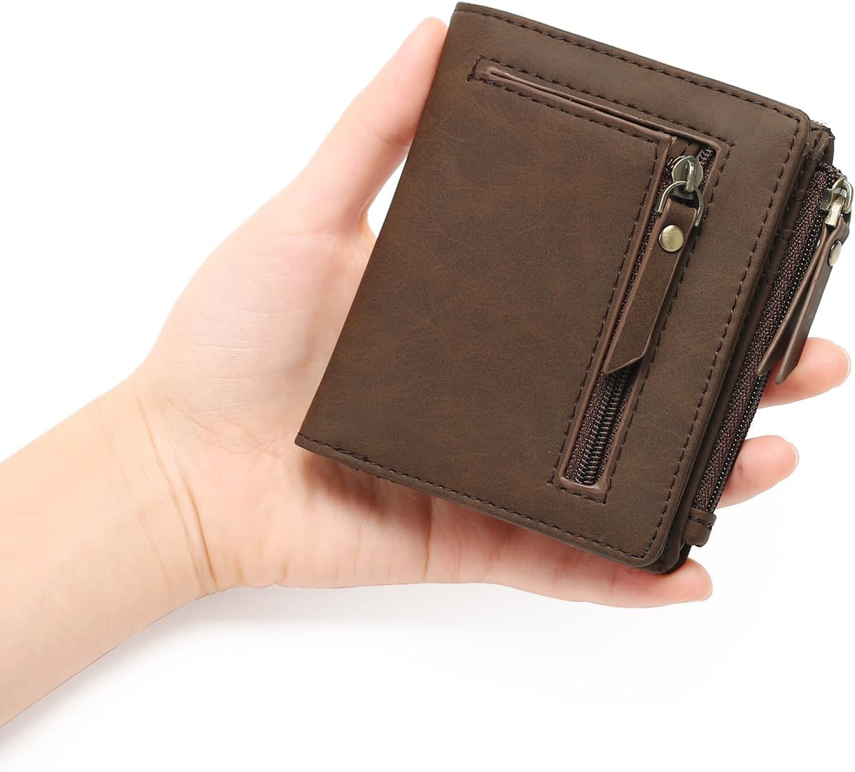 GOIACII Small Wallets for Men and Women Compact Bifold Credit Card Holder Minimalist with 2 Zipper Coin Pockets - Image 4