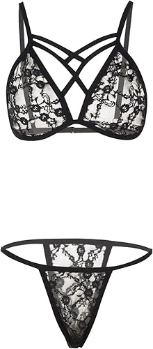 Miniatura 5 de Conjunto de lencería de dos piezas para mujer transparente a juego 2 piezas de color sólido para el día de San Valentín