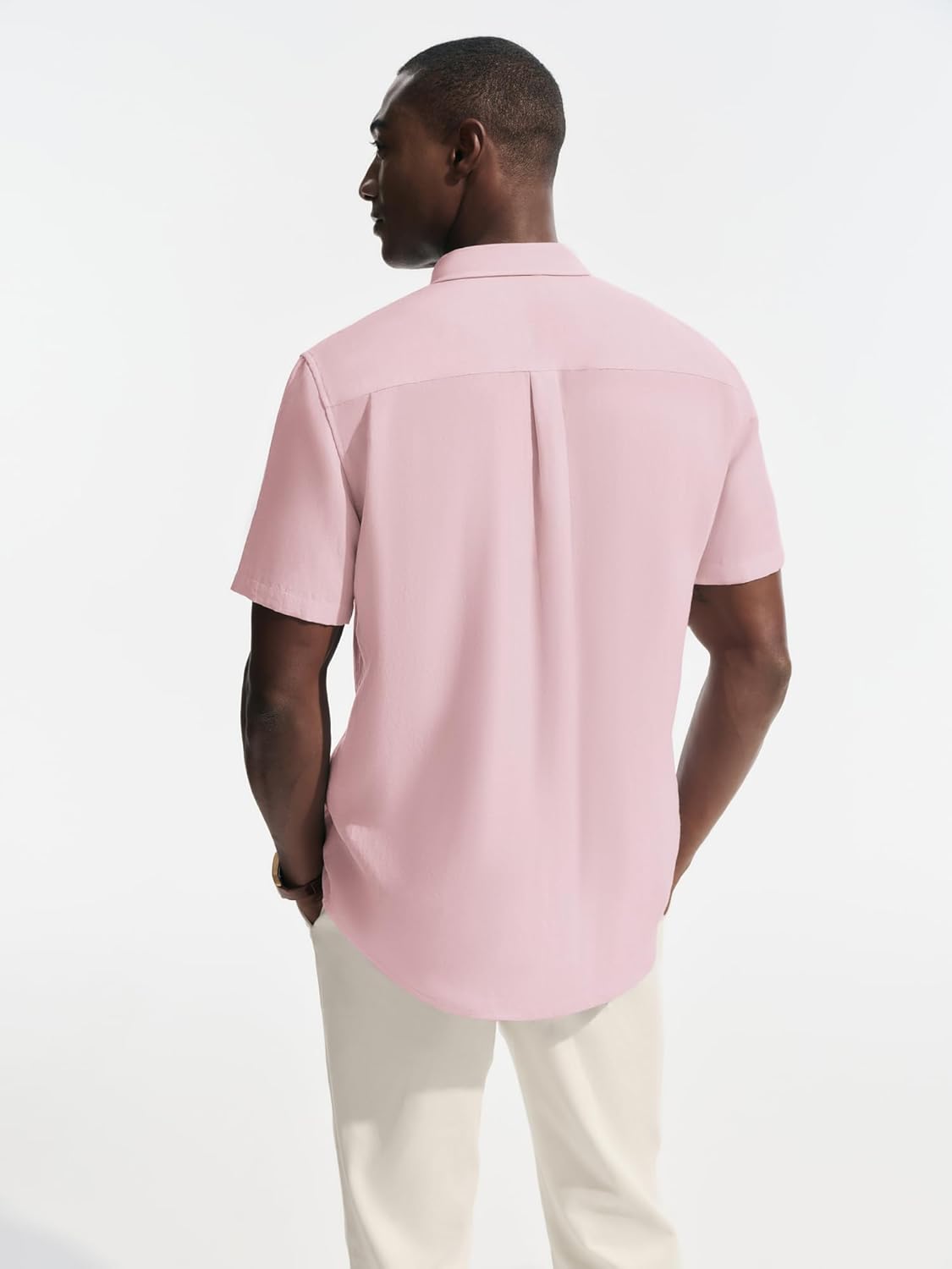 PJ PAUL JONES Mens Button Down Shirt Linen Short Sleeve Dress Shirts for Men Beach Summer Wedding Untucked Shirt - Image 4