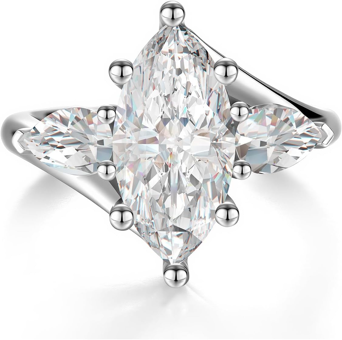 4CT 3 Stone Moissanite Engagement Ring for Women, Marquise Cut D Color VVS1, 925 Sterling Silver with 18K White Gold Plated, Anniversary Promise Ring for Her, Wedding Ring with Gift Box