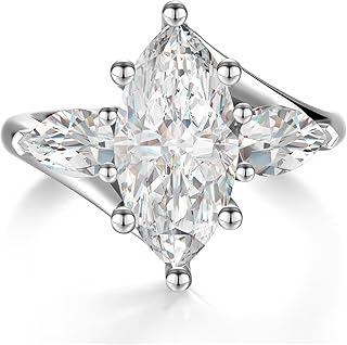 4CT 3 Stone Moissanite Engagement Ring for Women, Marquise Cut D Color V...