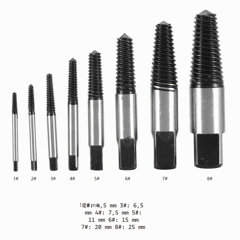 Extractor de Tornillos Rotos 8 Piezas, Herramienta de Extracción para Roscas Dañadas en Tuberías, Juego Profesional de Reparación de Tornillos Atascados en Sistemas de Agua