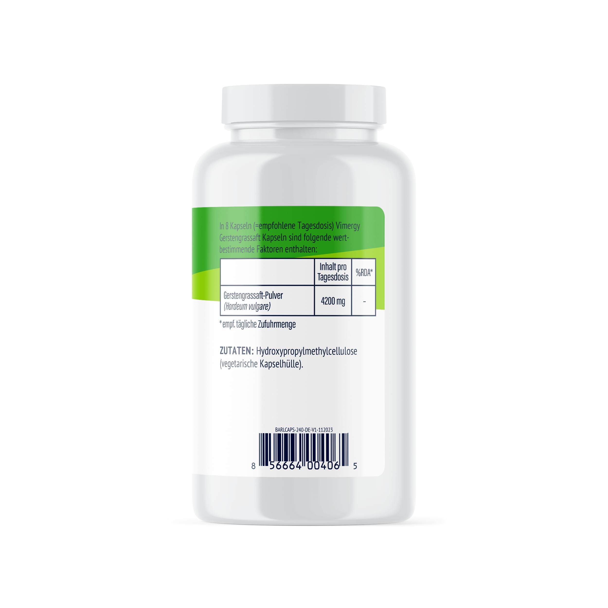 Vimergy Gerstengras Saft Pulver – Supergreen aus Gerstengrassaft Pulver – Vegan - Ohne Trennmittel, ohne Füll- und Geschmacksstoffe, Zucker, Gentechnik, Gluten (240 stück (Kapseln)