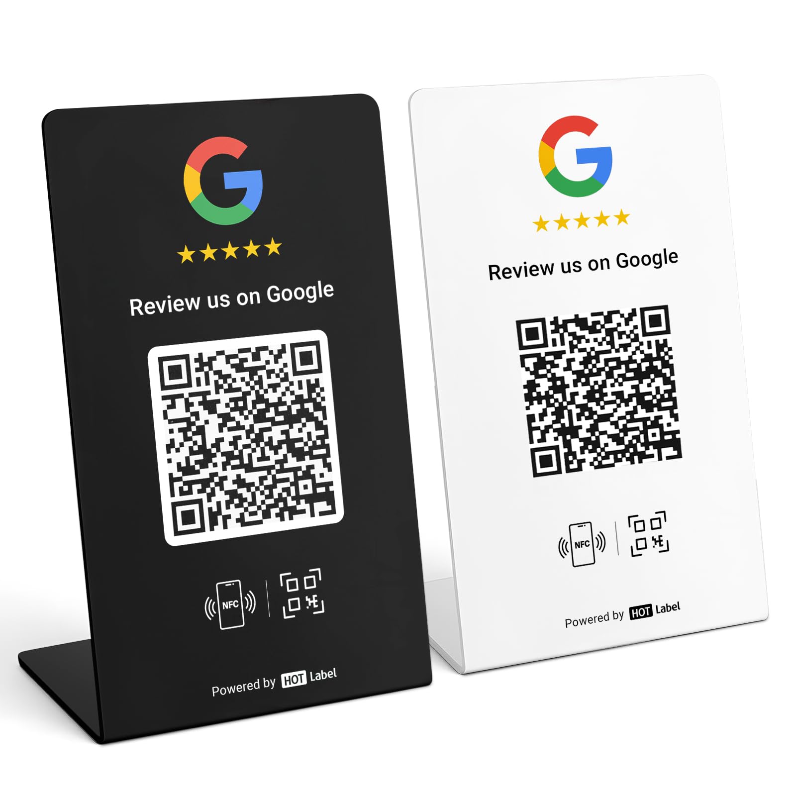 HotLabel Review Stand 2-Pack – Black & White – NFC Tap & QR Code - For Business Review – Share 1 Independent Link (Supports 1 Store) – All Phones Compatible – No App/Subscription