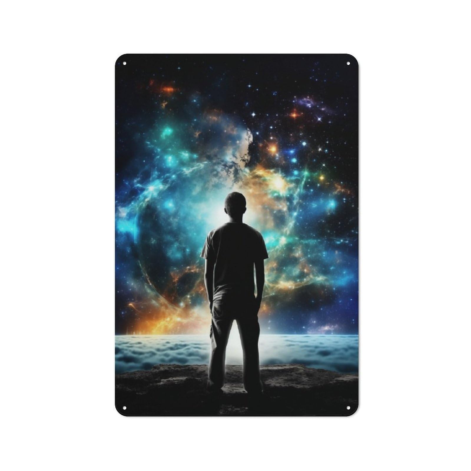 Junmoney Man Looking At Stars Retro Tin Sign 30X20cm Featuring For Workshop Wall, Gift For Makers And Diy Enthusiasts During The Christmas Season