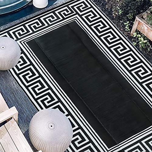SAND MINE Reversible Mats, Plastic Straw Rug, Modern Area Rug, Large Floor Mat and Rug for Outdoors, RV, Patio, Backyard, Deck, Picnic, Beach, Trailer, Camping (9' x 18', Black & White)