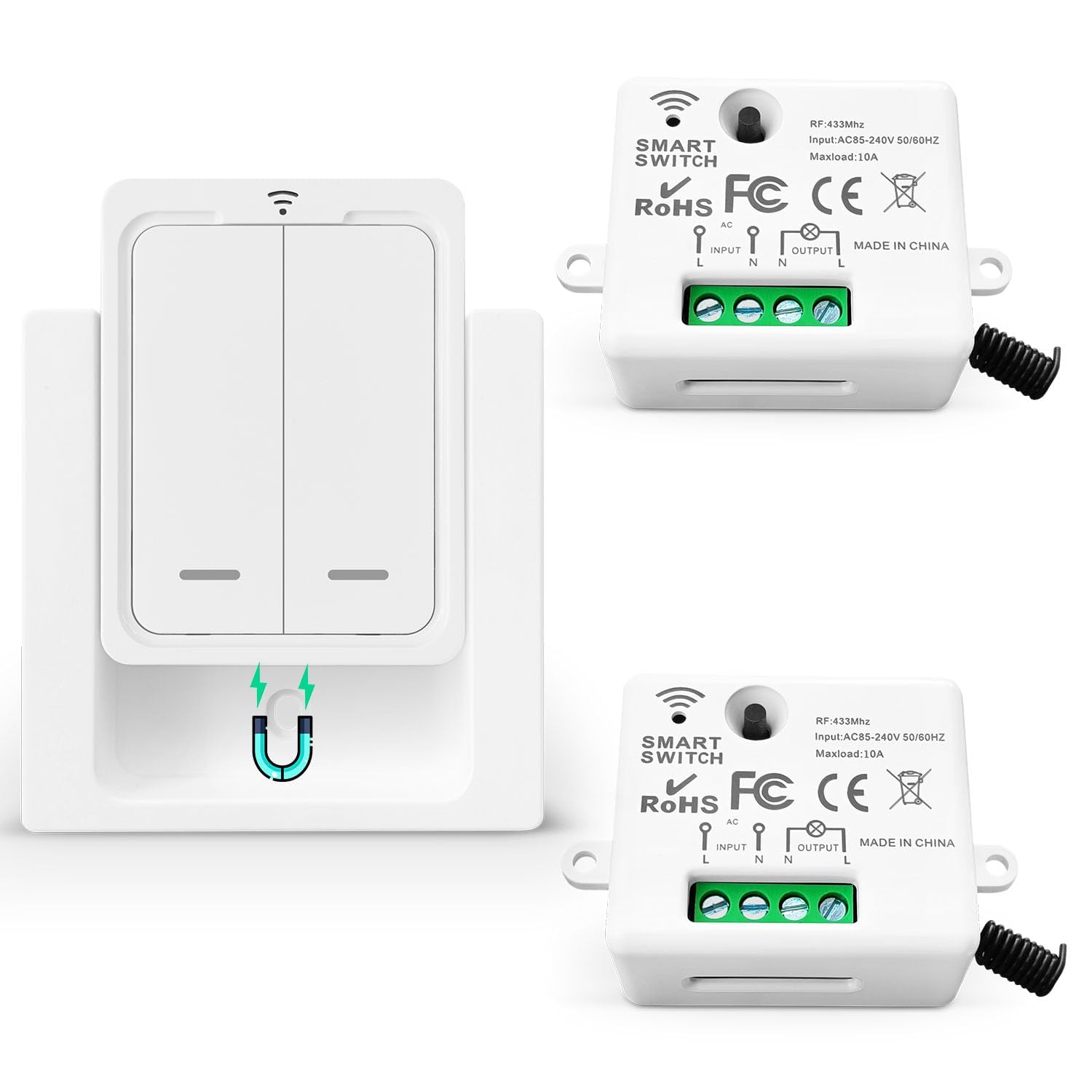 Tedeligo Wireless Lights Switch Kit, Mobile radio transmitter Wall transmitter 2 in 1 Wireless switch 1000ft Control Range No Wiring Easy To Install Up to 2200W for Light Lamp Appliances
