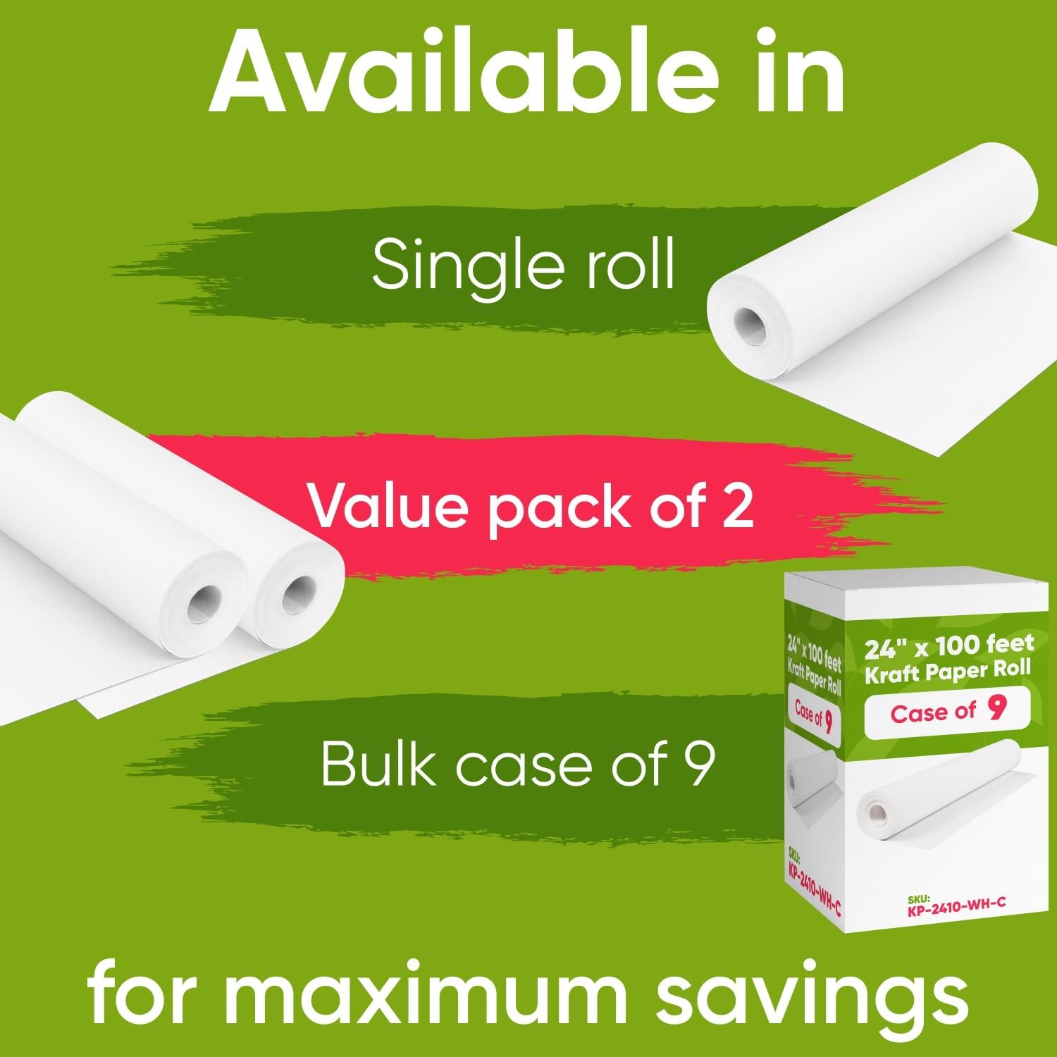 24" x 1200" (100 ft) White Kraft Paper Roll (Value Pack of 2), 45 lbs Thickness, Made in USA Colored Kraft Paper for School, Bulletin Board - Odorless, Non-Toxic, Safe for Kids