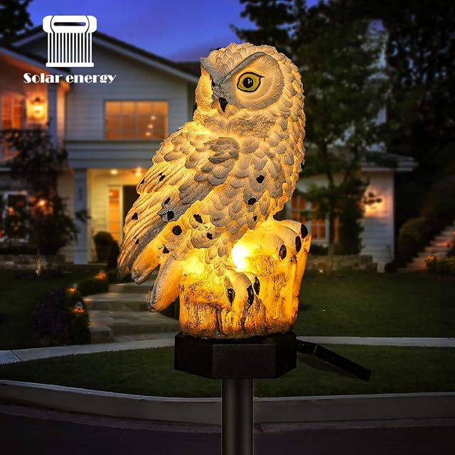 WHATOOK Owl Shape Light LED Solar Garden Light Owl Lawn Lamp Waterproof Solar Led Lights Outdoor Lighting Night Light Decorative Home Garden (White)
