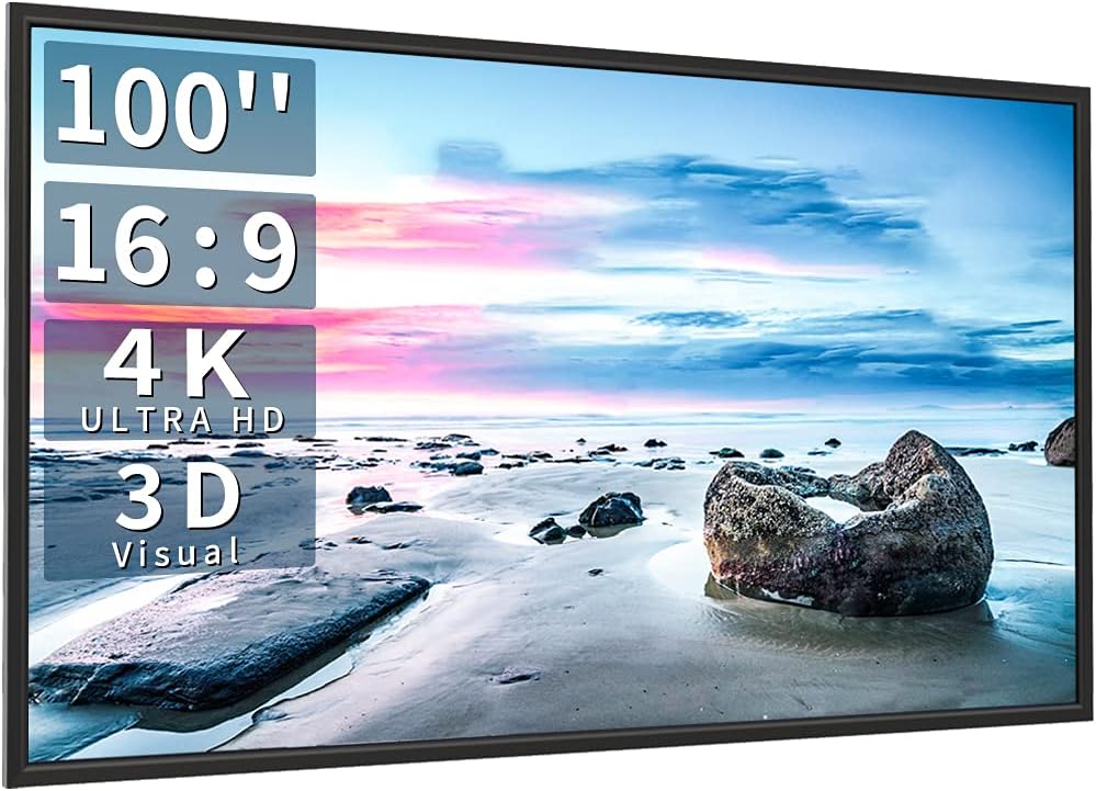 Fixed Projector Screen 100inch with Frame, Projection Screen 100" 16:9 4K Ultra HD Ready Wall Mounting for Indoor Movie Home Theater Cinema Format (6 Piece Fixed Frame) Projector Screen