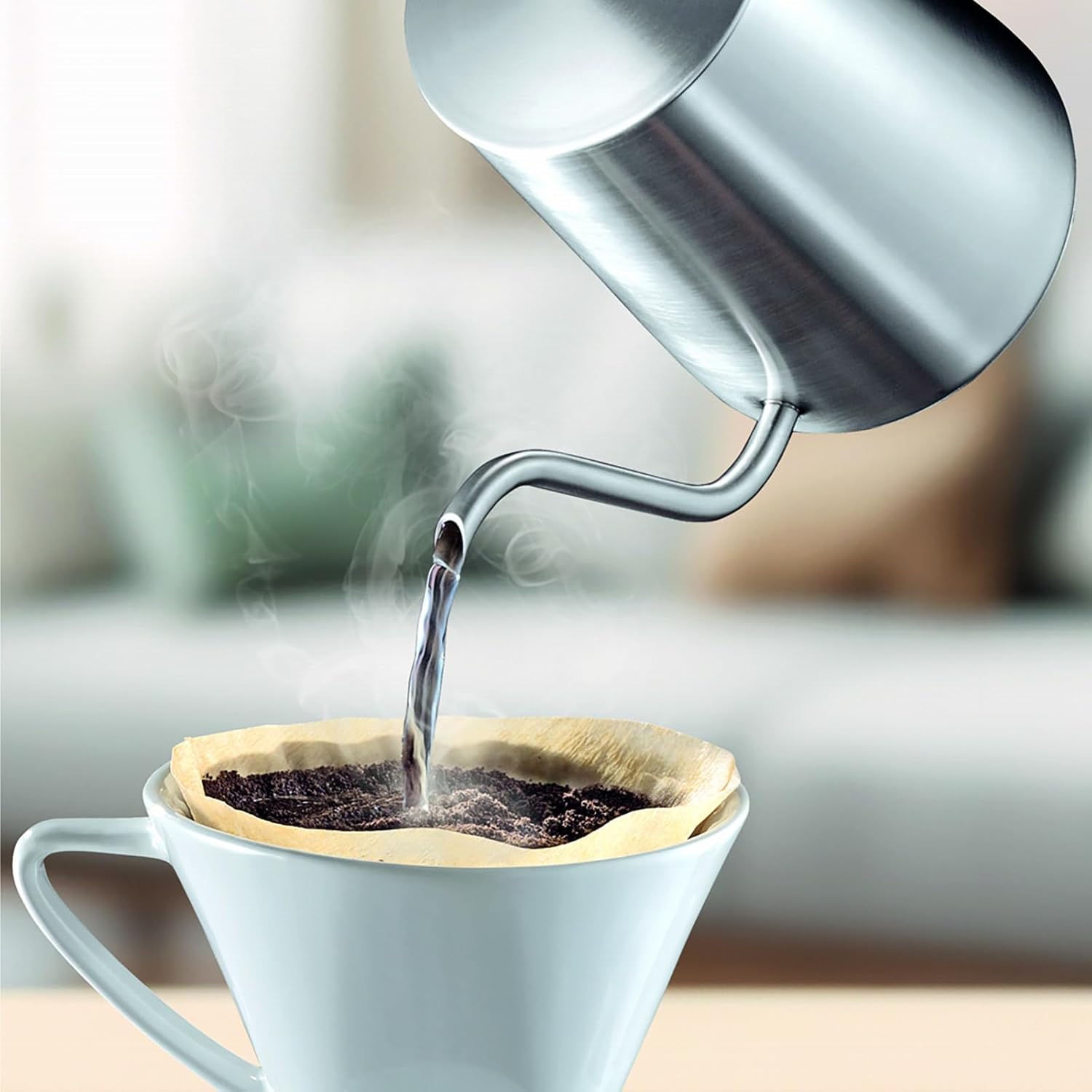 Easyworkz Gooseneck Pour Over Coffee Kettle 30 fl oz Stainless Steel Hand Drip Coffee Pot With Long Narrow Spout, Suitable for Induction Cookers, Silver