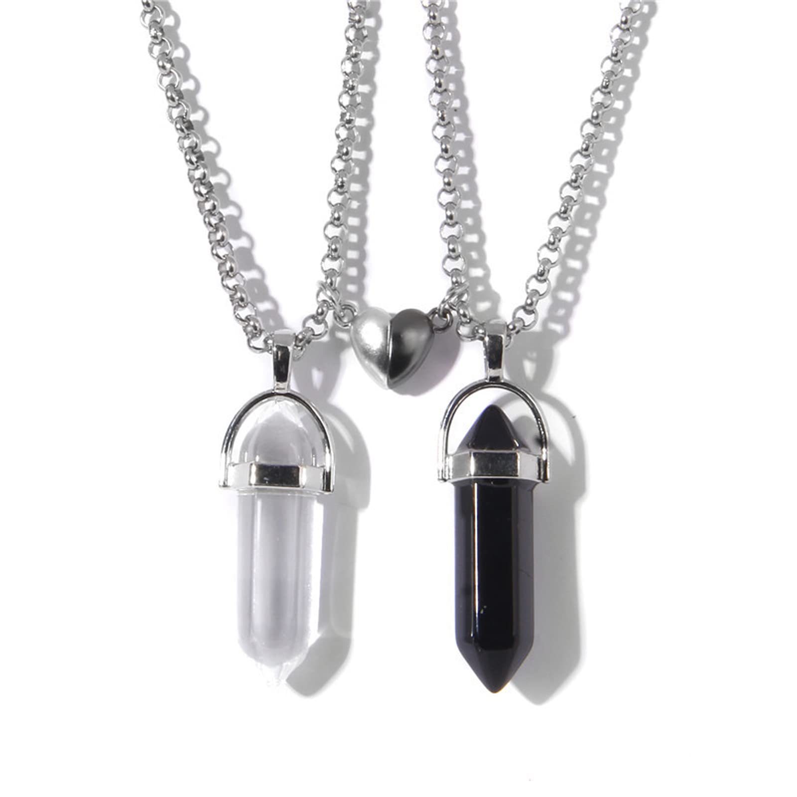 2Pcs Colorful Hexagonal Pointed Quartz Crystal Mutual Attraction Magnetic Heart Pendant Adjustable Necklace Friendship Couple Sweet Valentine's Day Gifts for Women-image-46