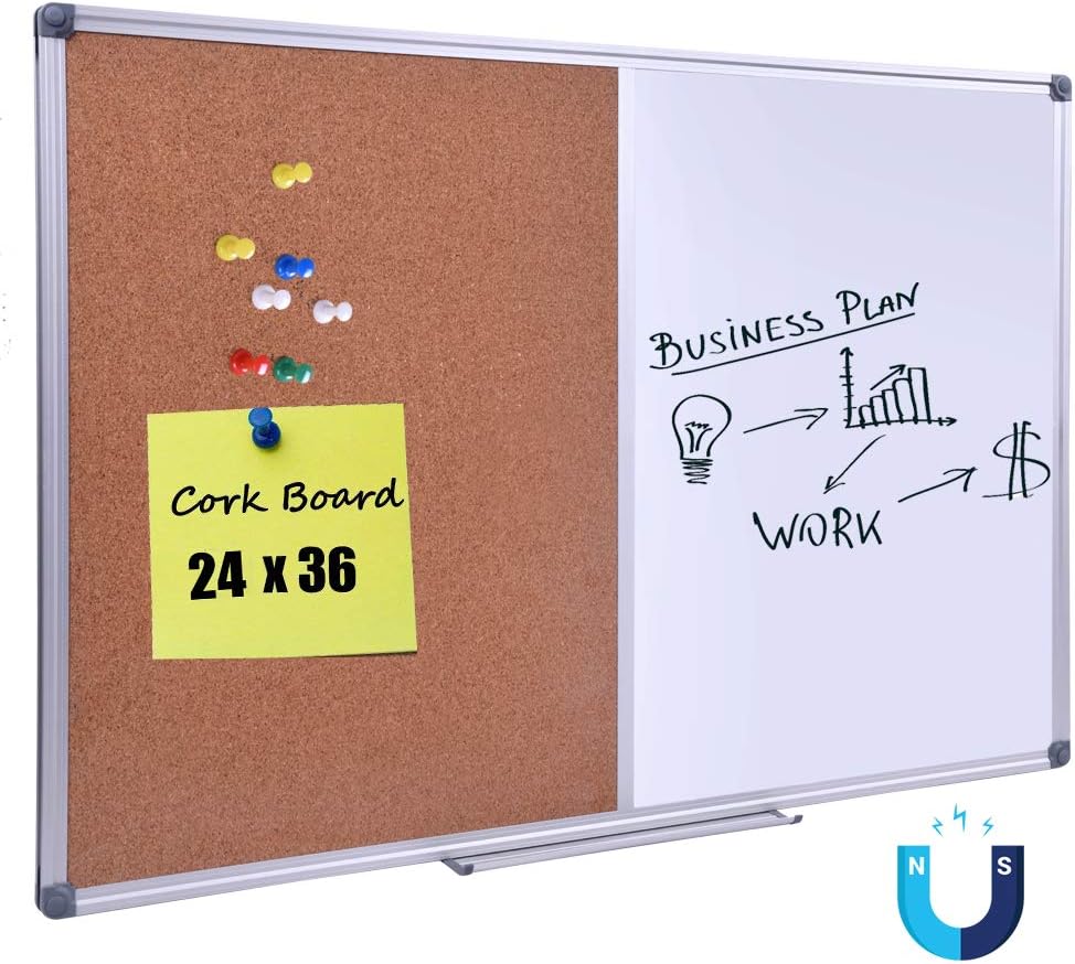 DexBoard 36 x 24 Inch Cork/Dry Erase Combo Board,