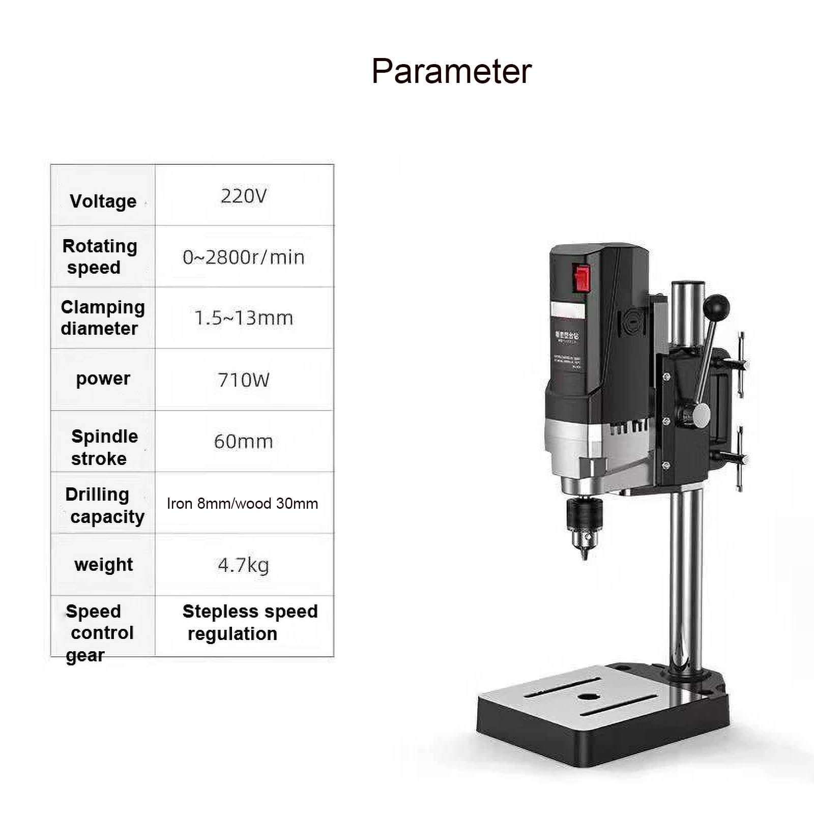 Taladro de Mesa de 710 W, Mini Taladro de Banco, Velocidad del husillo: 0-2800 r/min, Capacidad de perforación: Hierro 8 mm/Madera 30 mm, para joyeros, carpinteros, mecánicos,Black
