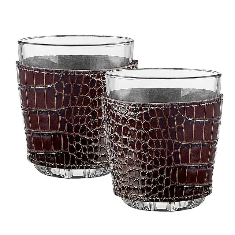 Vasos con envoltura de cuero marrón set 2
